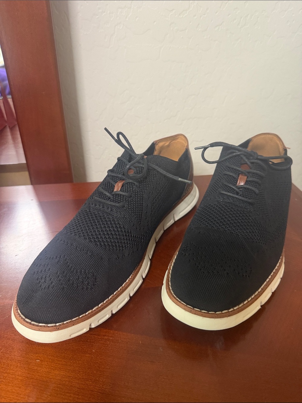 Nautica Black Knit Lace-Up Oxfords with Tan Accents